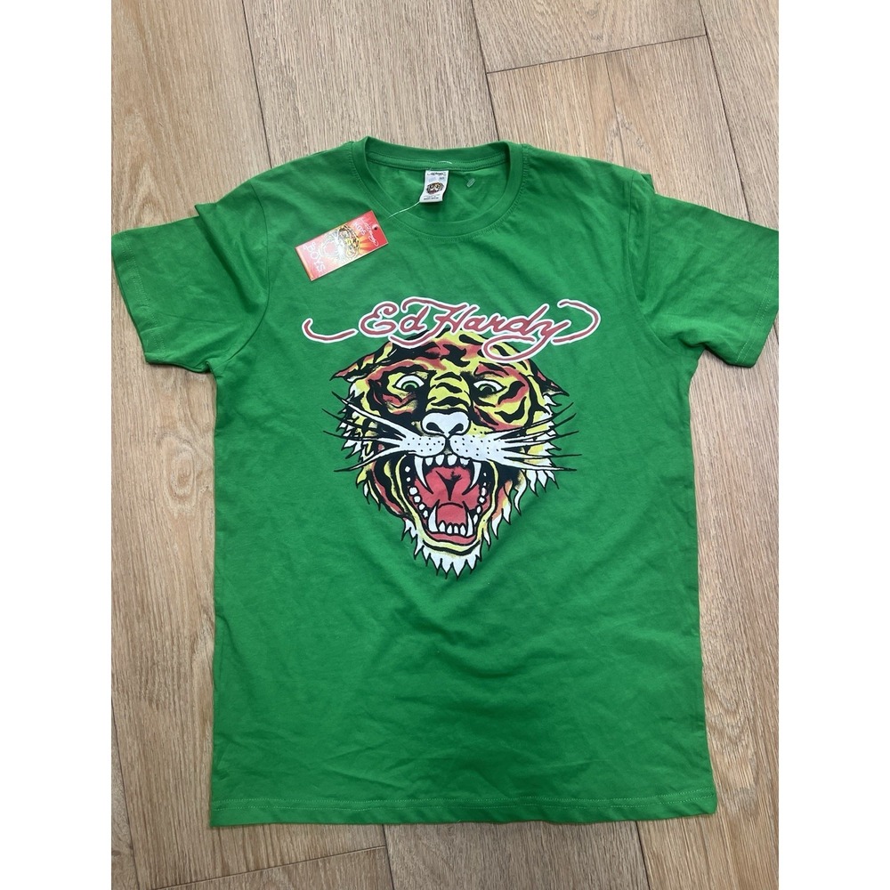 Ed Hardy Boy's Size XL (17-18) Green Short‎ Sleeve Tiger Graphic Tee NWT